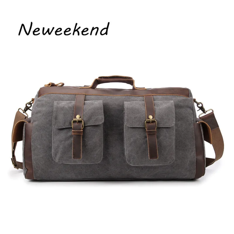 

NEWEEKEND Travel Large Capacity Bag Men Hand Luggage Duffle Multifunctional pack Crazy Horse Canvas Weekend Bags MS1858