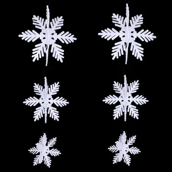 

6pcs/lot Mixed size 3D White Plastic Snowflake Shape Hanging Accessories For Christmas Tree Home Window XMAS Party Decoration