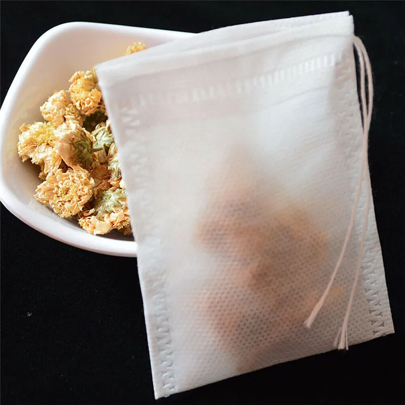 100x пустые чайные пакетики струны теплового уплотнения фильтровальной бумаги травяной листовой чай пакеты чай мешок