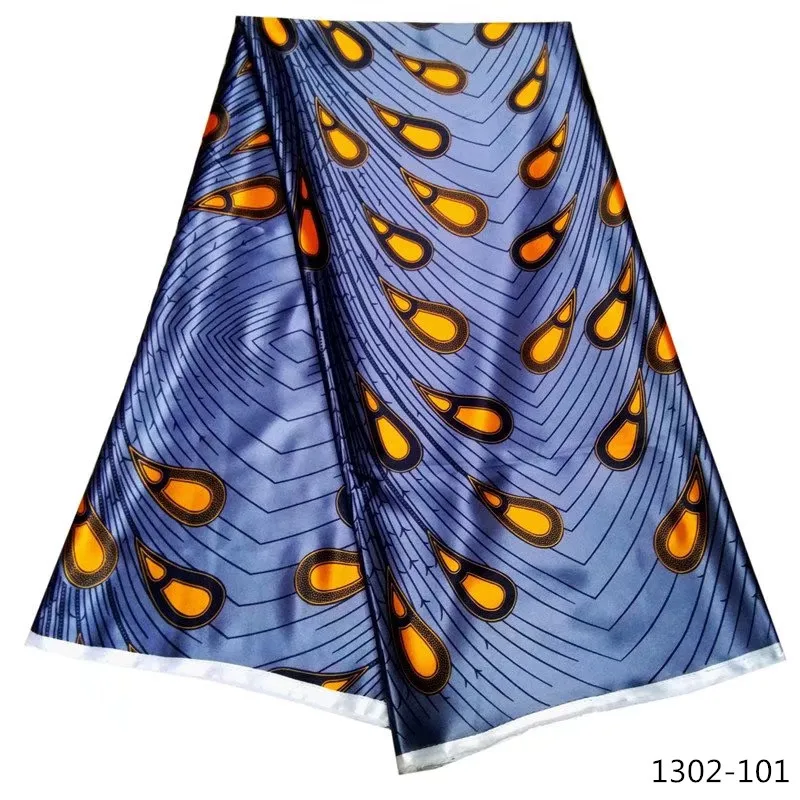 Атласная ткань с принтами Анкара атласная восковая ткань высокого качества 5 ярдов африканская ткань для вечерние платья 1302-101
