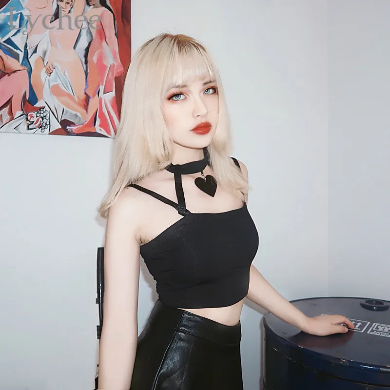 Lychee Готический принт звезды сердце Холтер для женщин топики укороченный топ без