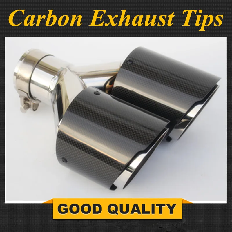 1PCS Universal DUAL Exhaust Tip Glossy carbon fiber exhaust pipe tail