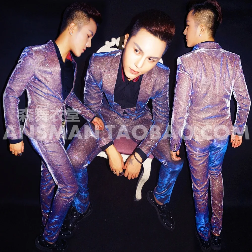 

NEW Men's slim Blazer Male DJ singer Blue Symphony purple color suit Men plus size formal dress costumes clothing
