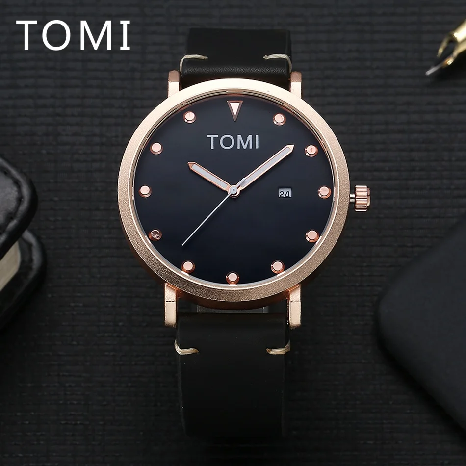 

PRE-ORDE TOMI Brand Luxury Mens Watch Brands Rose Business Clock Leather Quartz WristWatches Mens Sport Luxury Design Watch