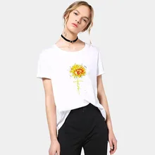 Sunflower Faith camiseta de verano de moda floral de color impreso camisetas con gráficos mujeres Vintage Crewneck Catholic Christian camiseta