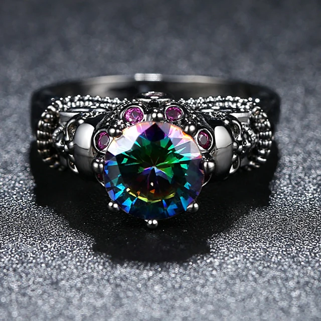 ANFASNI New Punk Skull Ring For Men Women With AAA Cubic Zircon Finger Rings Black Color Male Female Fashion Jewelry Anillos