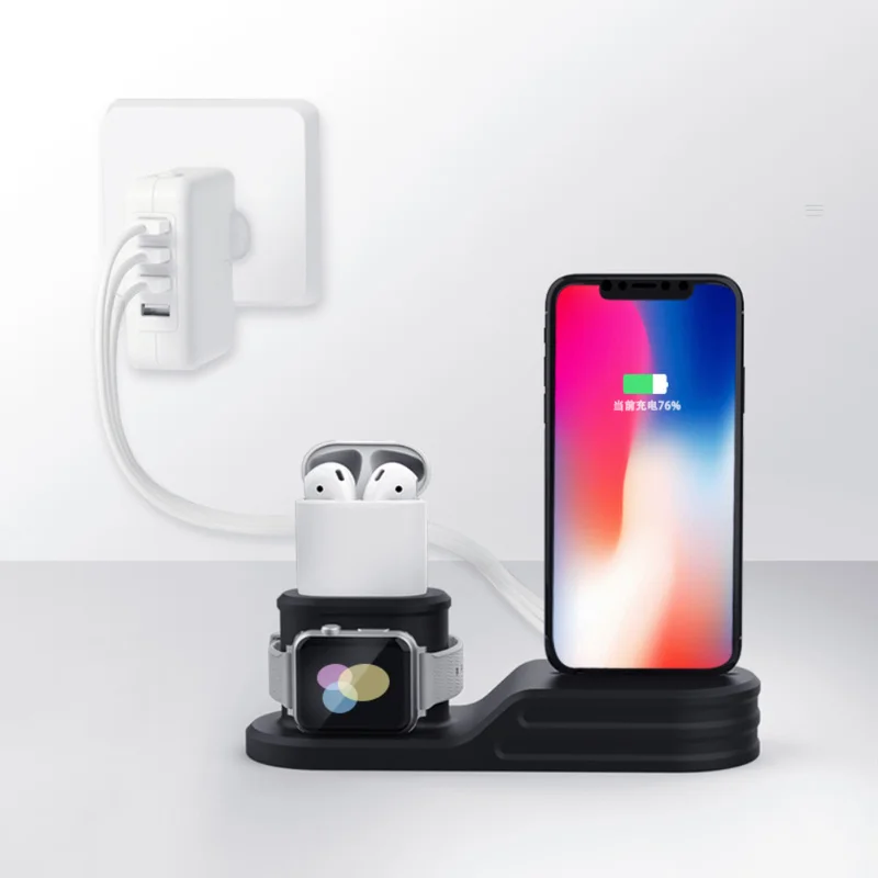 

3 in 1 Watch Headset Mobile Phone Charging Holder Mobile Phone three-in-one Charging Stand Base for iPhone X 8 Watch For Airpods