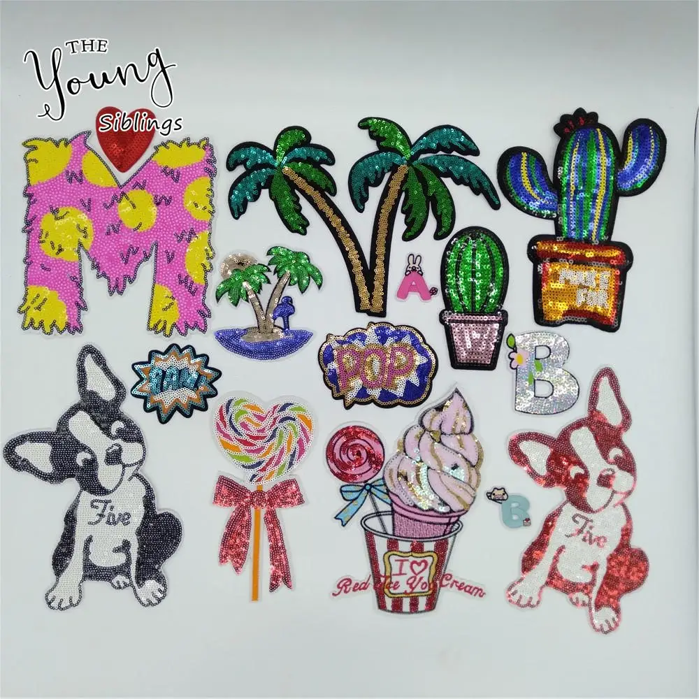 

Hot sale Cartoon Hot melt adhesive Applique Embroidery Sequins Iron on patch Badges DIY Sewing Clothing Accessories C6470-C6484
