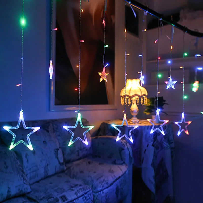 2.5m Christmas Curtain Lights bedroom LED star Garland Fairy Lights For Holiday Xmas indoor Wedding Party home Decoration light 2.5m Christmas Curtain Lights bedroom LED star Garland Fairy Lights For Holiday Xmas indoor Wedding Party home Decoration light