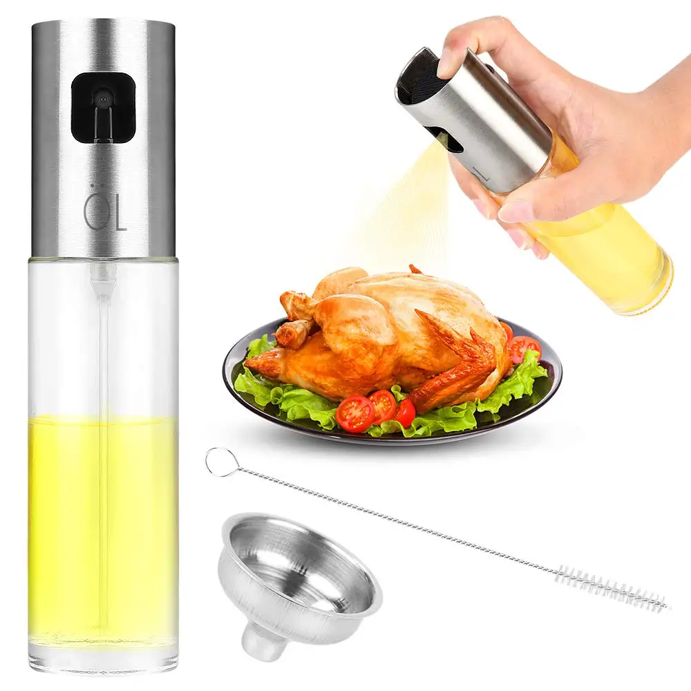 

Olive Oil Sprayer, Premium Glass Oil Sprayer Bottle Vinegar Bottle Oil Dispenser with Stainless Steel Funnel and Cleaning Brush