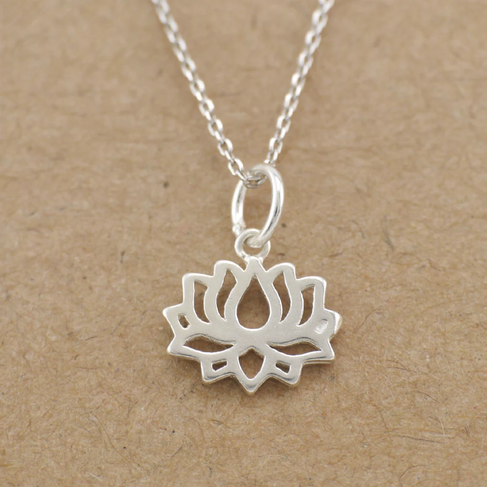

925 Sterling Silver Lotus Tiny Charm Pendant Necklace A2161