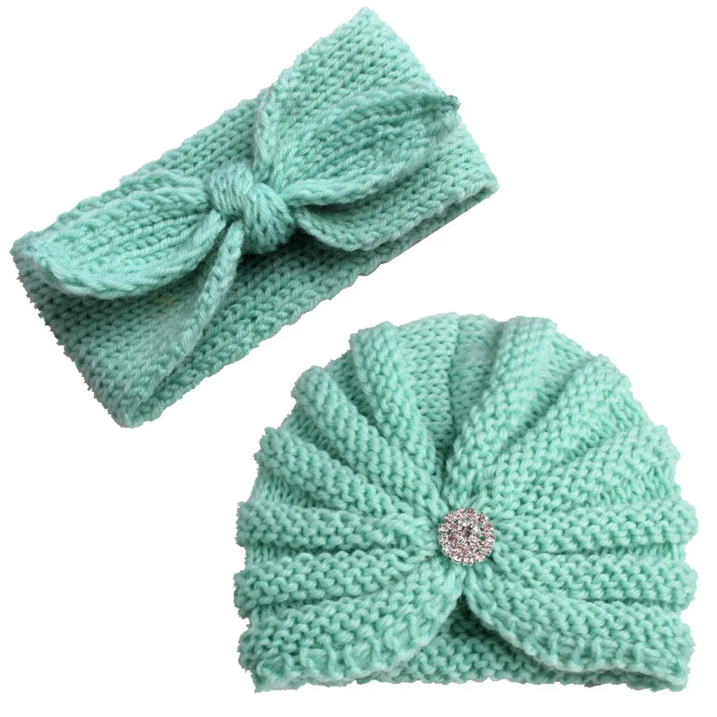 ARLONEET/шапка для маленьких девочек и мальчиков, зимняя хлопковая вязаная шапка+ повязка на голову, г., детская теплая дизайнерская шапка для девочек и мальчиков, 30 см - Цвет: A