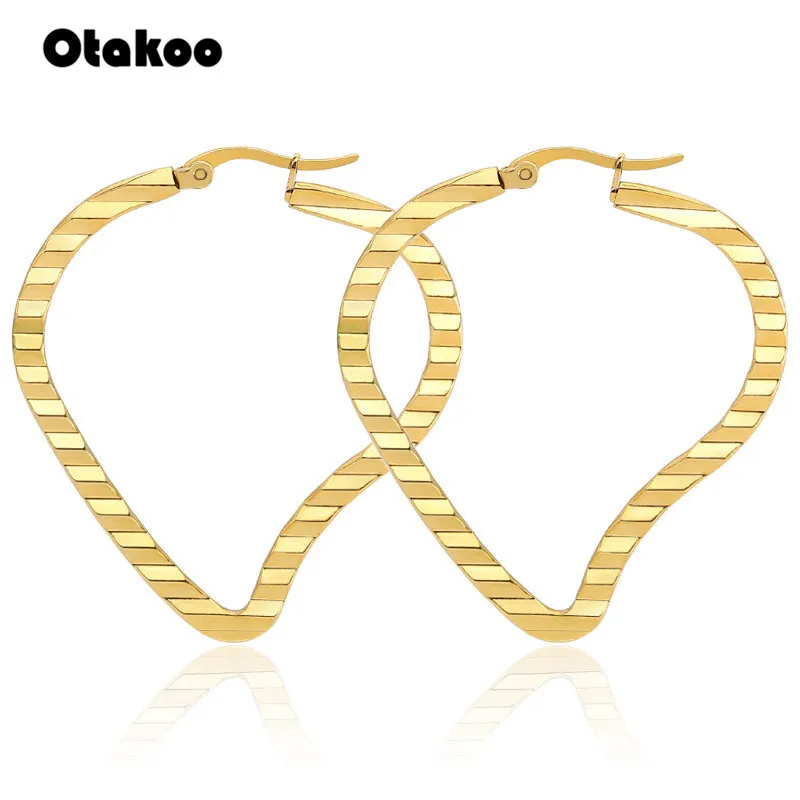 

Otakoo New 316L Stainless Steel Hoop Earrings Heart Earrings For Women Wedding Jewelry Girl Women Anniversary Gift