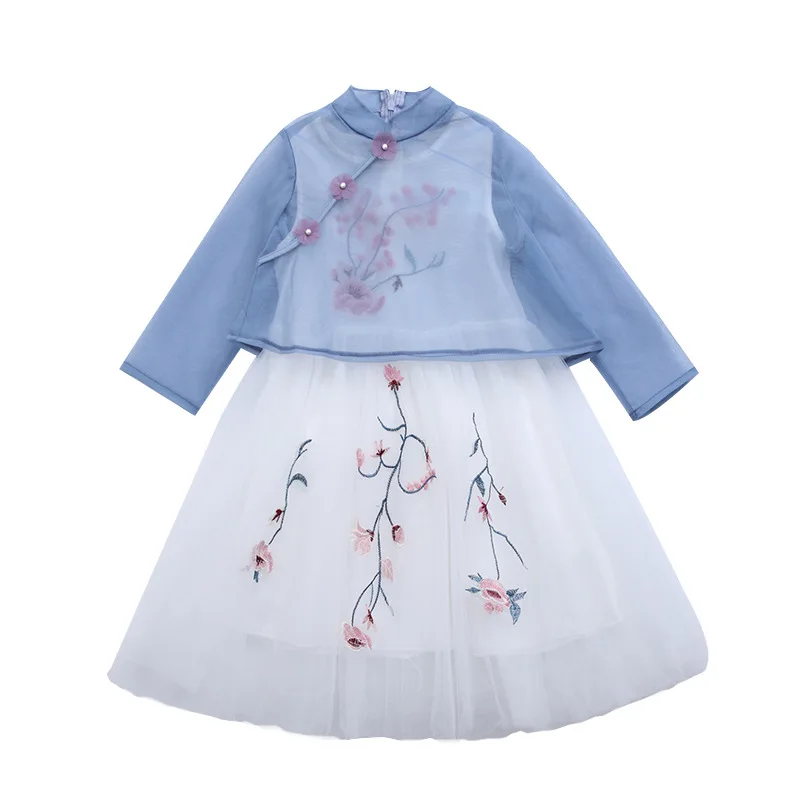 Summer Girl Clothes Kids Lace Flower Embroidery Princess Dresses Baby Girl Traditional Party Dress for Girls 8 10 12 Year