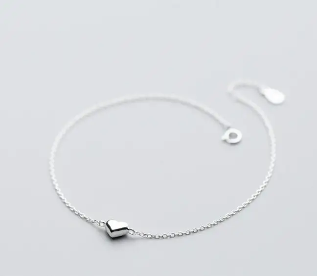 

100% Authentic Real. 925 Sterling Silver Fine Jewelry Polished rounded heart anklet Bracelet GTLS744