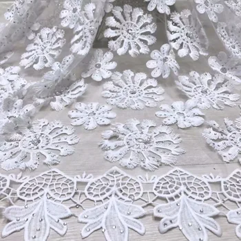 

Milk Silk Nigerian Lace Fabrics For Wedding Dress African Cord Lace Fabrics High Quality Stone Bead Guipure Lace J11