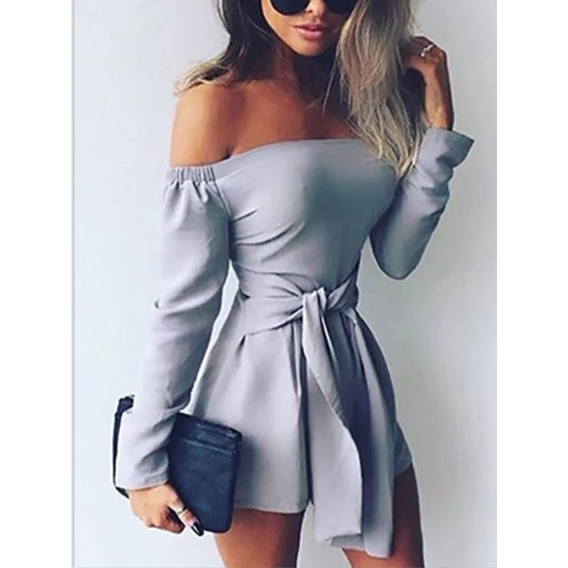 

Summer Dress 2018 Women Sexy Casual Mini Dresses Ladies Solid Slash Neck Long Sleeve Bodycon Dress