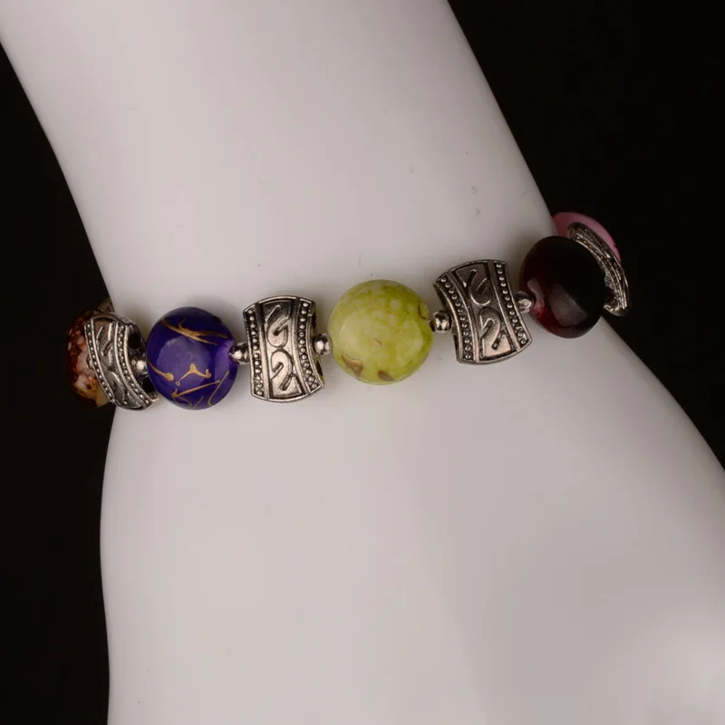 

19+5cm Bohe Random Color Charm Bracelet for Women Colorful Beads Adjustable Vintage Handmade Bohemian Jewelry