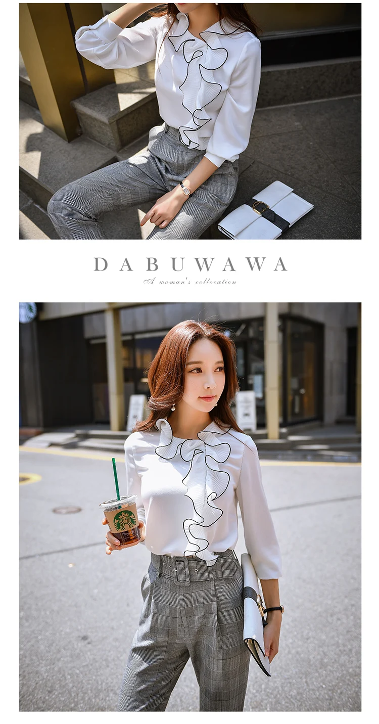 Dabuwawa, одноцветная рубашка, новинка, гофрированный воротник, для выходных, повседневная, женская, винтажная, с рюшами, современная, для девушек, блузки D18CCF002