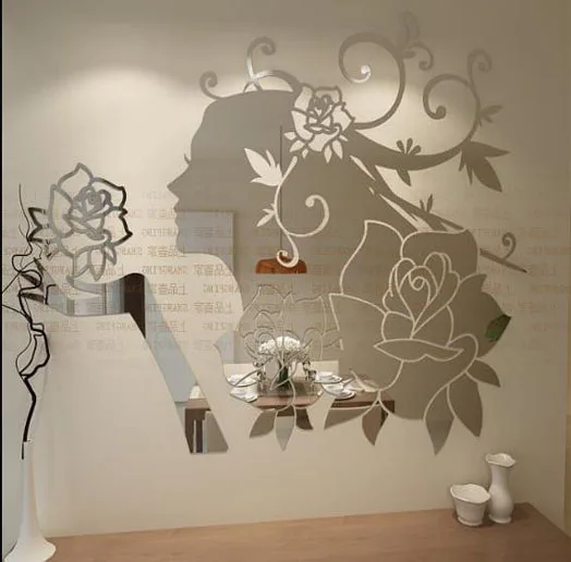 Новое поступление, акриловые зеркальные настенные наклейки с изображением цветочной феи, 3D Мультяшные настенные наклейки для спальни, гостиной, сделай сам, художественные настенные декоративные наклейки - Цвет: silver left
