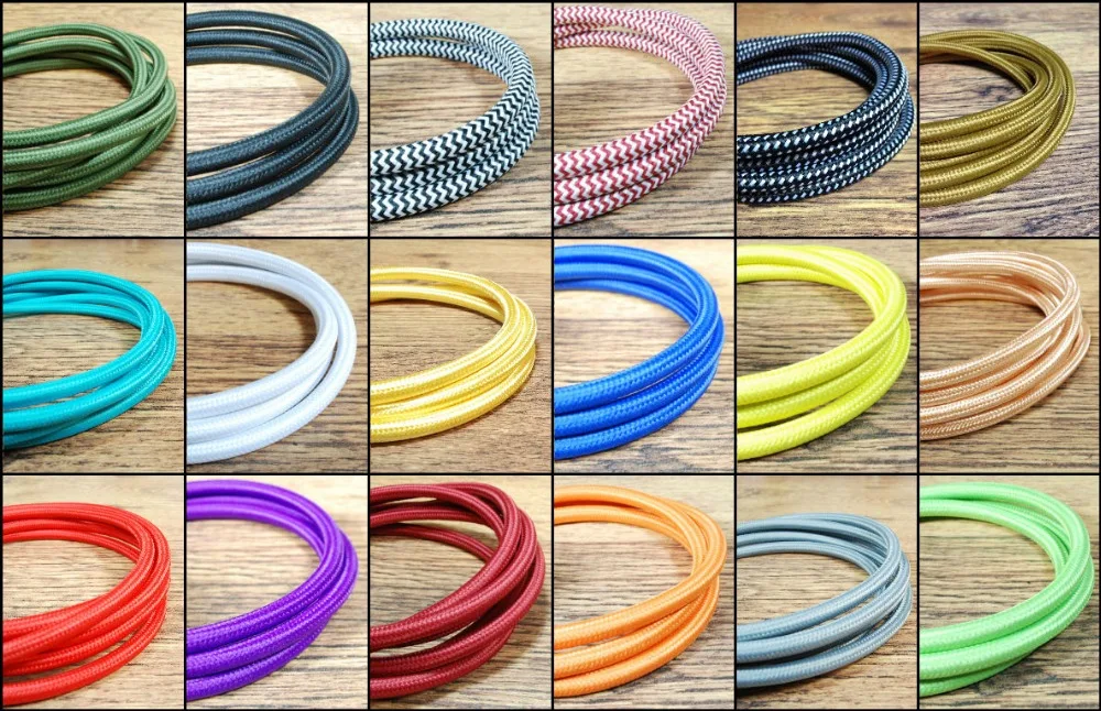 

2m,3m,5m, or 10m/lot VDE certified 2 core Round Textile Electrical Wire Color Braided Wire Fabric Cable Vintage Lamp Power Cord