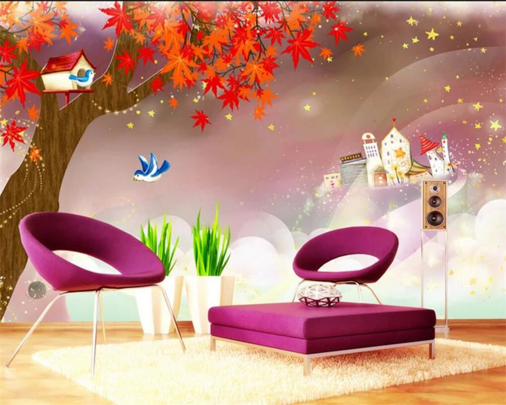 Beibehang Fantasy Kids Room Bedside Background Fresh 3D Photo Wallpaper TV Wall papel de parede | Обустройство дома