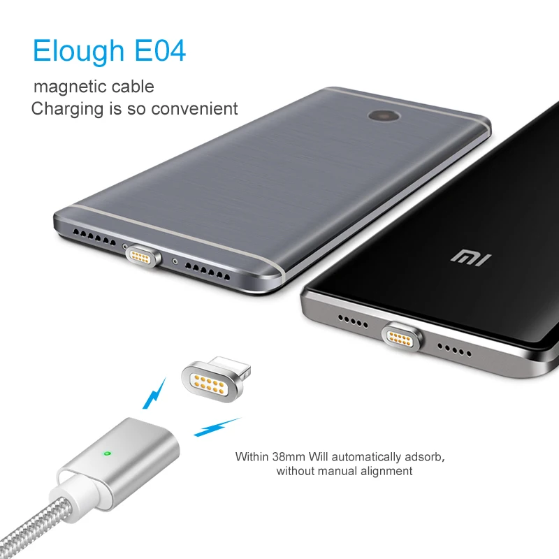 Elough E04 Magnetic Charger USB Cable For iPhone Micro USB Type C Mobile Phone Cable Fast Charging Magnet Charger USB Wire Cord