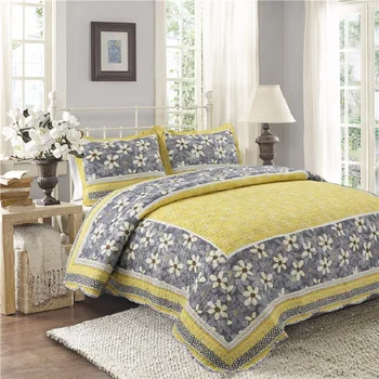 

CHAUSUB Quilt Set 3PCS Coverlet Cotton Quilts Quilted Bedspread Floral Blanket Bed Cover Sheets King Size Bedding Yellow
