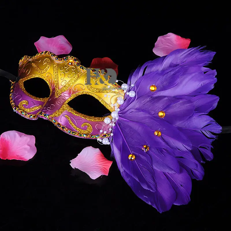 Women Purple Sexy Feathers Eyes Masks Masquerade Fancy Dress Party