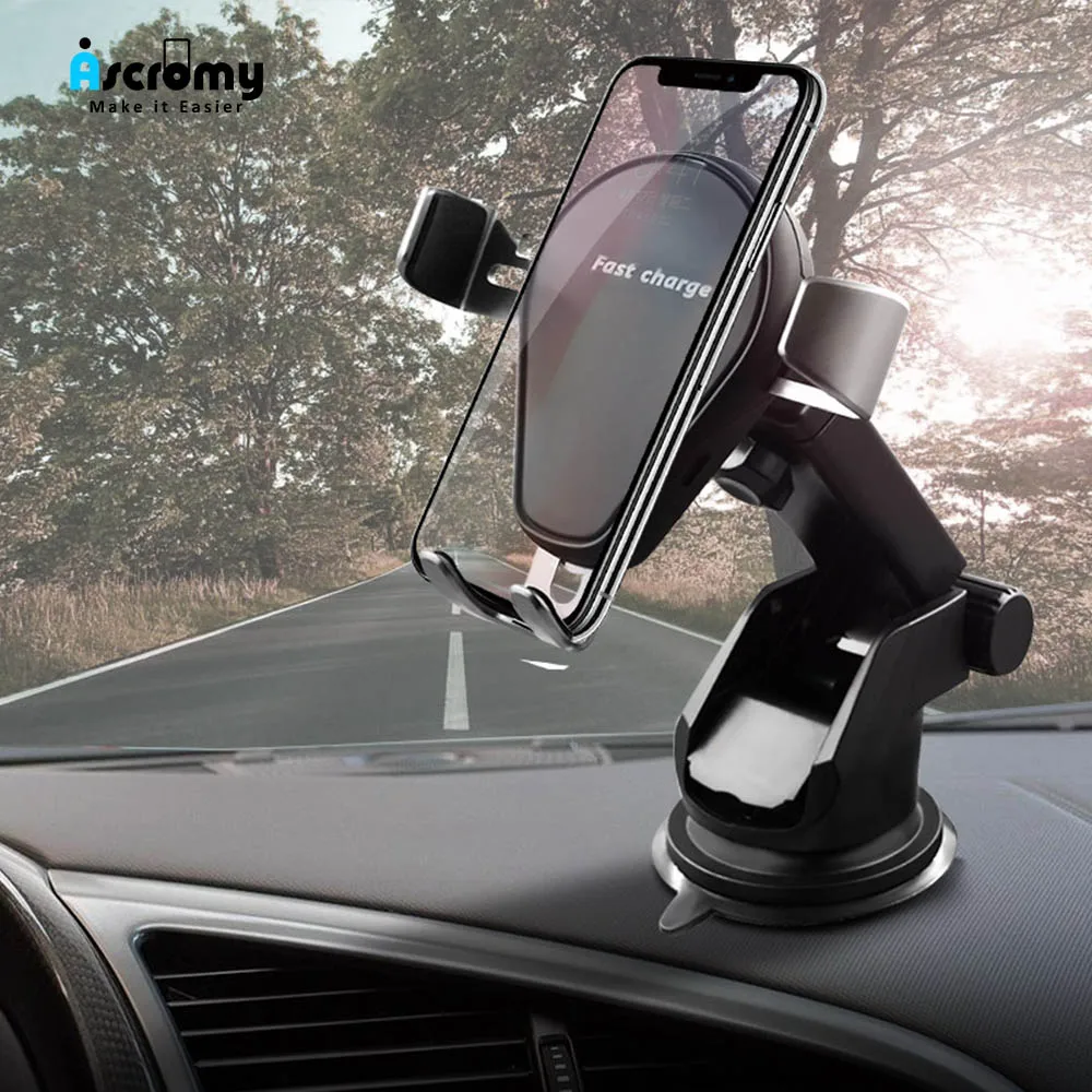 

Ascromy 15W Car Qi Wireless Charger Induction For Xiaomi Mi 9 Samsung S10 Huawei P30 Pro SmartPhone Car Phone Holder Charging