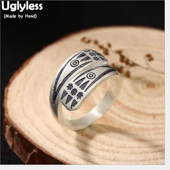 

Uglyless 100% Real Solid 990 Pure Silver Handmade Totem Patterns Open Rings for Women Vintage Thai Silver Ethnic Ring Fine Jewel