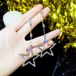 Корейские модные блестящие полые металлические пятиконечные звезды серьги дикий длинный стиль кулон большие серьги подарок для женщин
