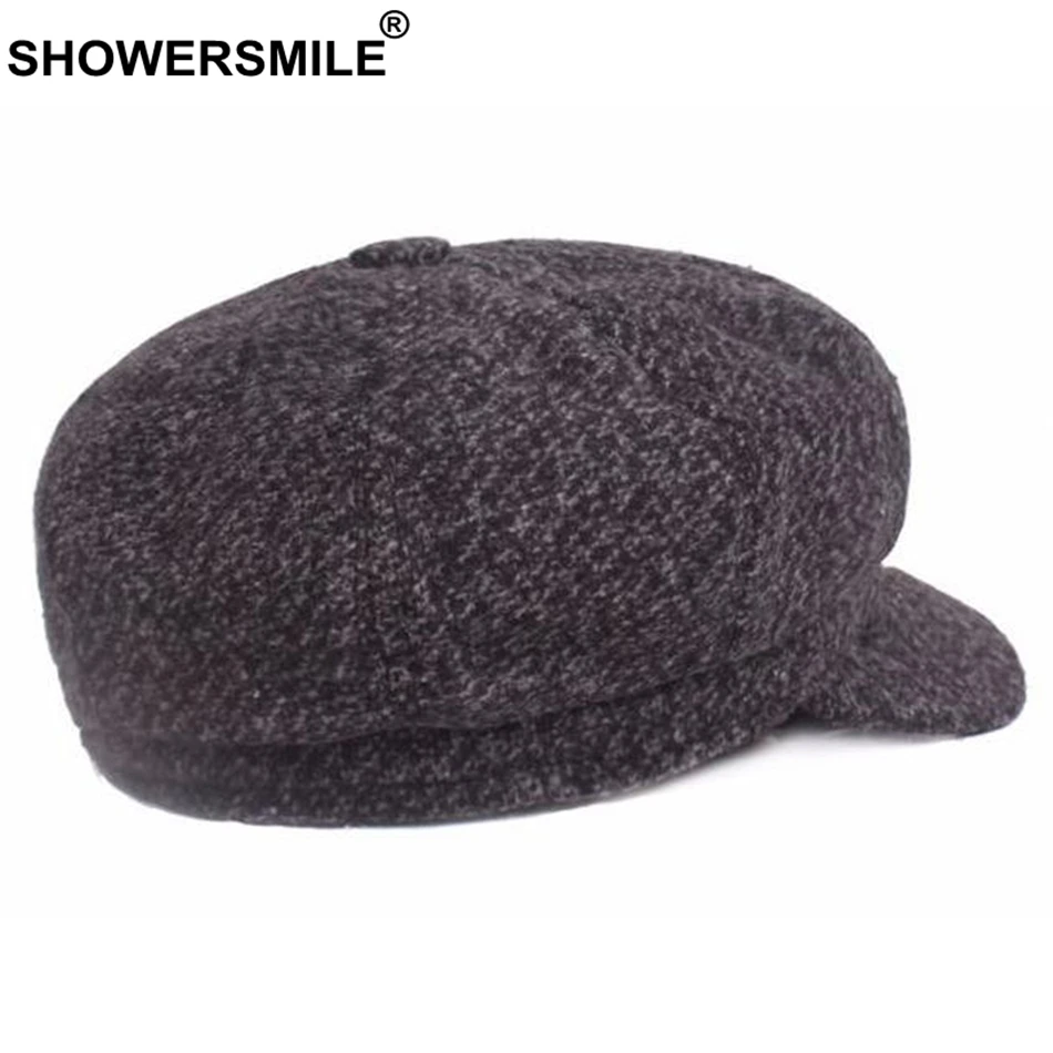 Black Newsboy Caps Men Wool Vintage Caps Male Classic Grey Flat Caps Adjustable Autumn Winter Warm Caps