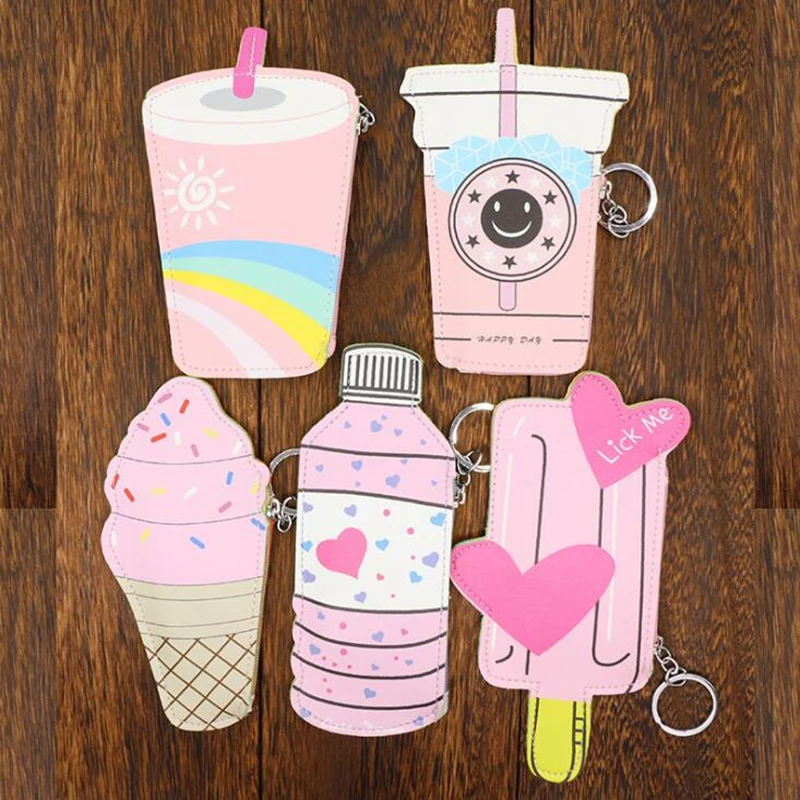 

Cartoon Women Coin Purses Holders Handbags Cute Icecream Bottle Leather Pouch Child Girl Wallet Small Keys Bag Carteira Summer