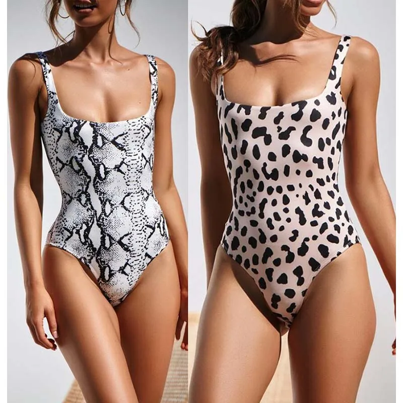 

Leopard Snake Print One Piece Swimsuit 2019 Push Up Women High Leg Swimwear Female Monokini Bodysuit Summer Bathing Suit