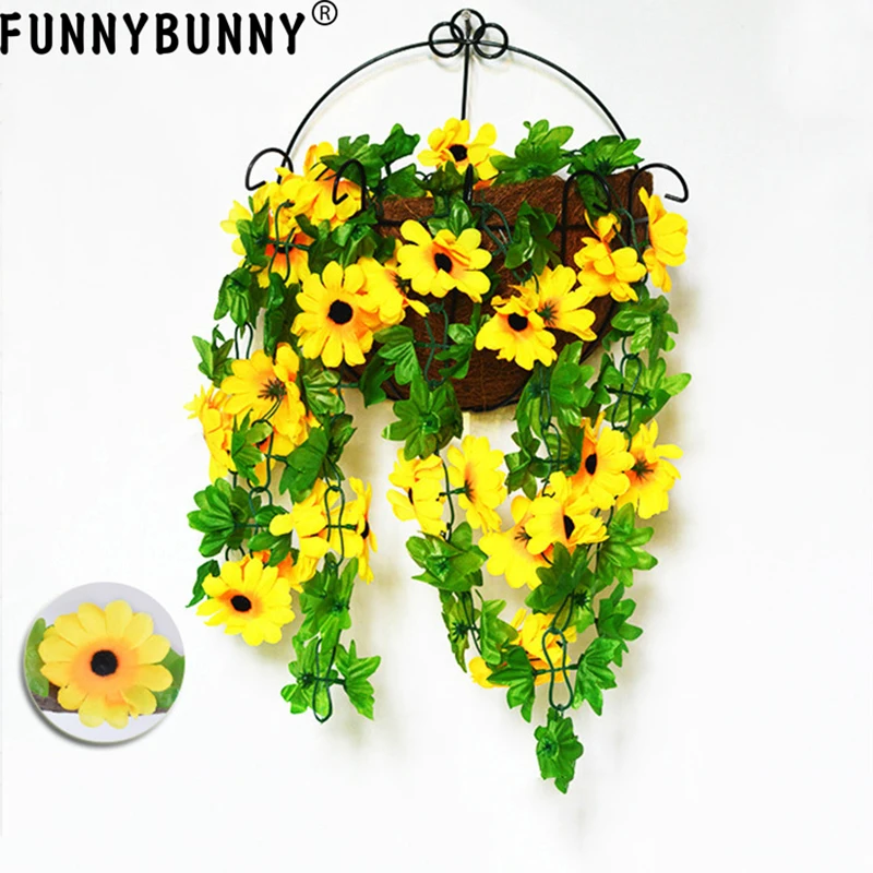 FUNNYBUNNY Artificial Sunflower Rattan Garland Silk Flower Ivy Vines for Home Wedding Garden Stairs Balconies Lofts Decoration FUNNYBUNNY Artificial Sunflower Rattan Garland Silk Flower Ivy Vines for Home Wedding Garden Stairs Balconies Lofts Decoration