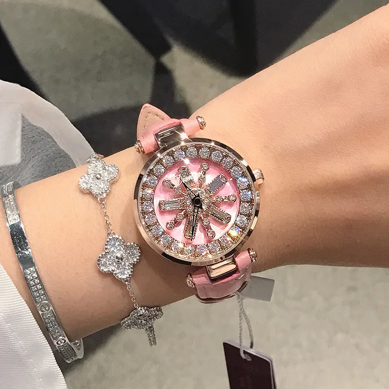 

The new 2019 comes and goes ladies quartz watch temperament rhinestone large dial leather waterproof watch ladies