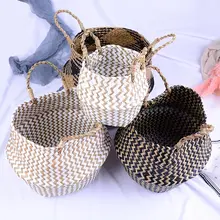 Handgemachte Bambus Lagerung Körbe Faltbare Wäsche Stroh Patchwork Garten Blumentopf Pflanzer Wicker Rattan Seegras Bauch Korb(China)