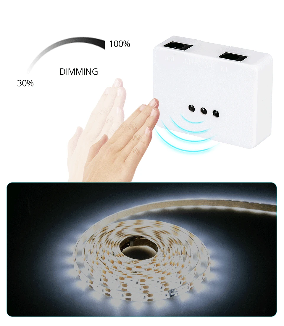 EeeToo LED Under Cabinet Light Night Motion Switch with Hand Sweep Dimming LED Strip Lights for Kitchen 1M 2M 3M 4M 5M Lamp (6)