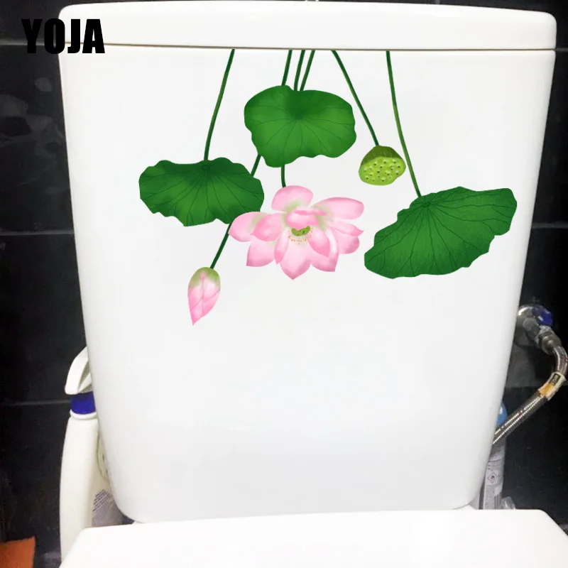 YOJA 23,9X17,5 см цветущие розовый Лотос WC украшение для туалета домашняя, комнатная, настенная Стикеры наклейка T1-1291