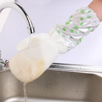 

Non-stick Oil Dish Washing Gloves Kitchen Cleaning Brush Bowl Waterproof Dust Stop Household Bamboo Gloves for Dishwashing
