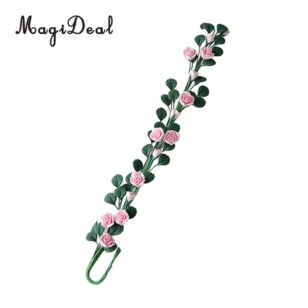 1/12 Scale Strip of Climbing Pink Roses Dollhouse Miniature Flower for Living Room Plant Room Garden Accessories