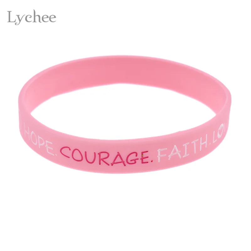 Силиконовый браслет Lychee для повышения уровня здоровья при раке груди, розовый резиновый браслет, мягкие ювелирные изделия для мужчин и женщин