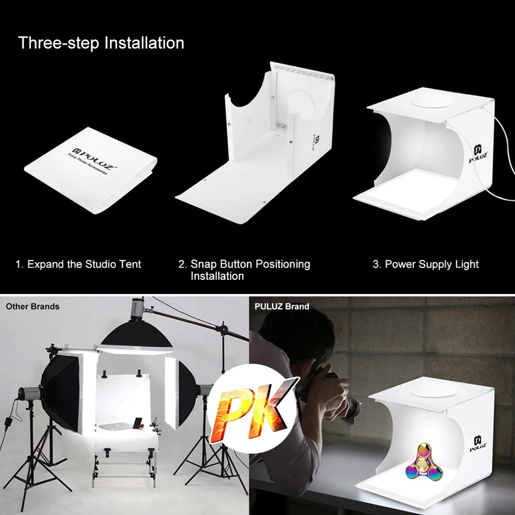 PULUZ портативный мини-студийный светильник для палатки, комплект для фотосъемки+ бестеневой нижний светильник для фотобудки