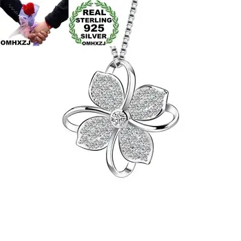 

OMHXZJ Wholesale European Fashion Woman Girl Party Wedding Gift Lucky Leaf AAA Zircon 925 Sterling Silver Pendant Necklace NA45