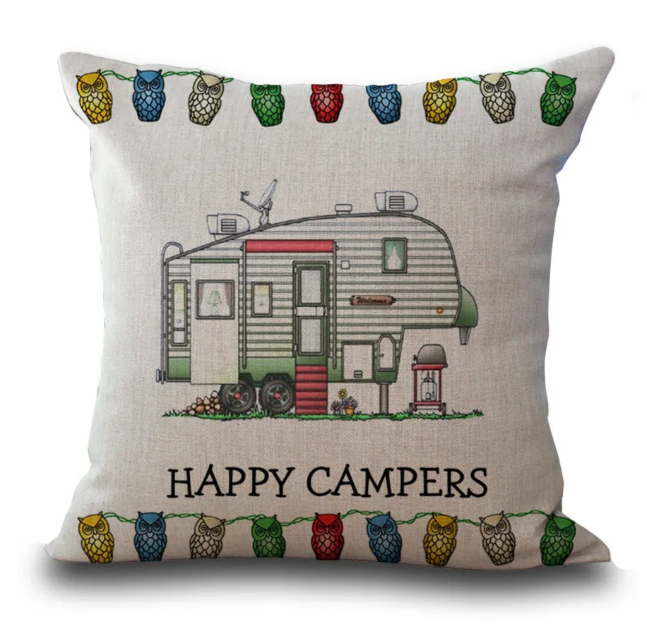 Поп мультфильм «Happy Camper» автобусная палатка багажный массажер Поясничный пружинный Чехол Декоративные винтажные подушки домашнее украшение подарок для малыша - Цвет: Черный