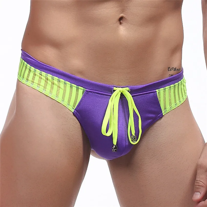 Mens Triangle Briefs Swimwear Running Beach Underwear Trunk Underpants Swim Casual Quick-drying Men Swim Trunks Stripe #2J19 (1)