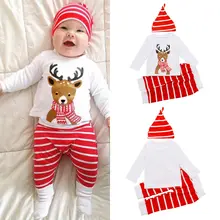 3 шт. комплект милый новорожденных малышей Симпатичные Детские Одежда в полоску Топ и штаны Шляпа