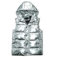 MORUANCLE Модные мужские блестящие жилеты с хлопковой подкладкой толстый тепловой жилет для мужчин с металлическим покрытием Серебряная куртка без рукавов