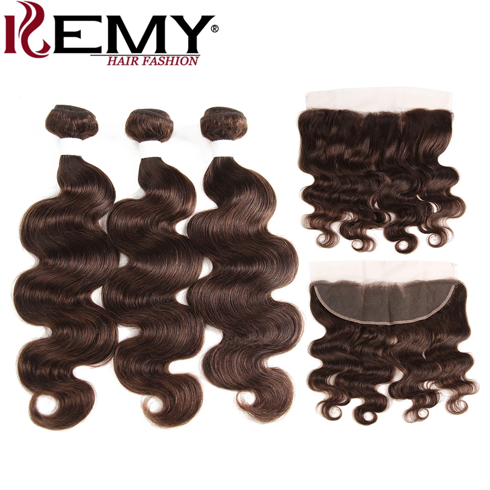 

Medium Brown Body Wave Human Hair Bundles With Frontal 13*4 KEMY HAIR Brazilian Non Remy Human Hair Weave Bundles 3/4 PCS Hair